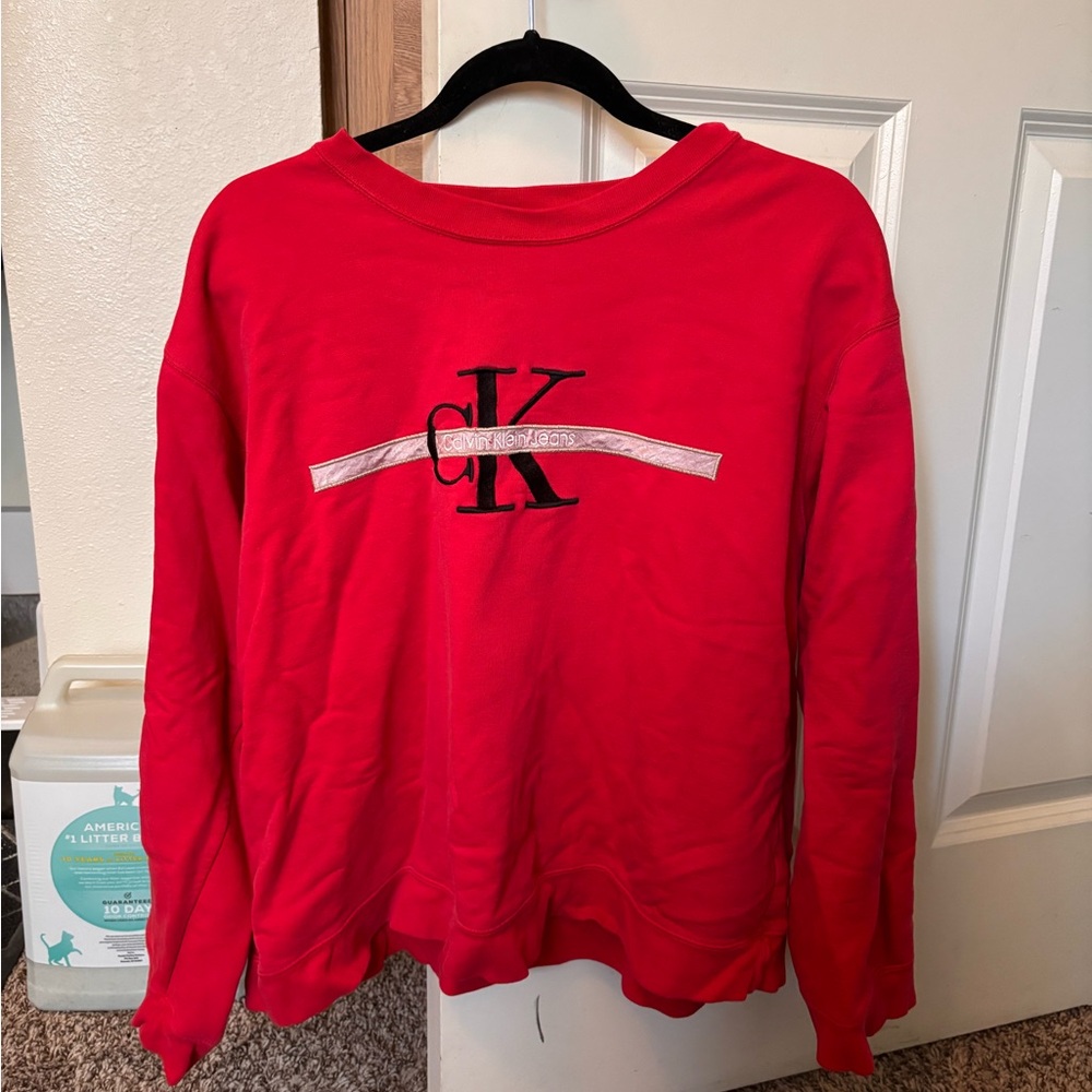 Calvin Klein Jeans Red CK Logo Crewneck Sweatshirt